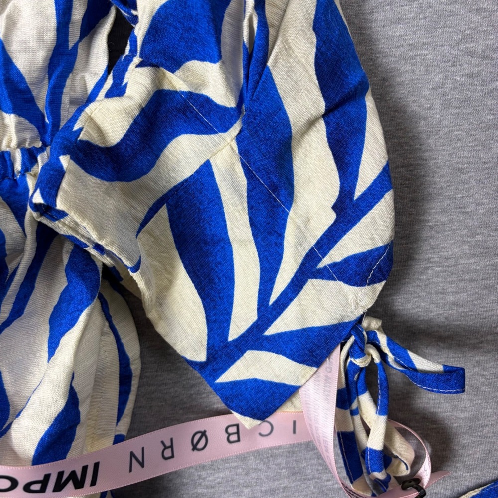 Baltic Born Malaga Midi Dress Women XL Blue Cobalt Print Leaf V-Neck Pockets - Picture 4 of 7